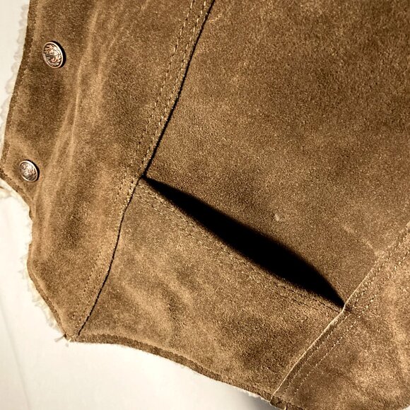 Mens Vintage STEER BRAND Suede Leather Sherpa Vest - Brown Size L Made in USA - Picture 13 of 16
